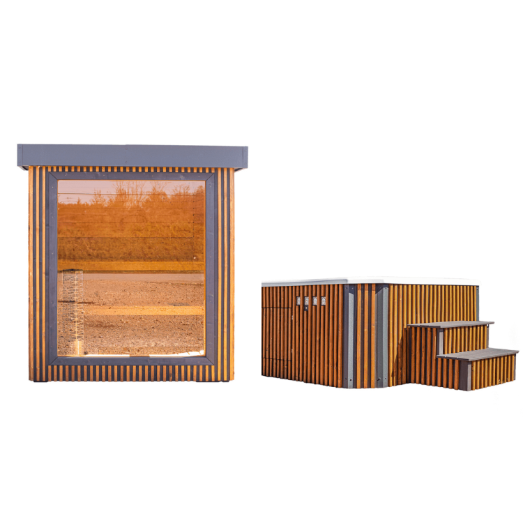 Zestaw SPA: sauna ogrodowa z jacuzzi – prywatna strefa relaksu w Twoim ogrodzie