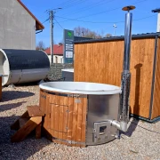 Okrągła balia ogrodowa o średnicy 200 cm zintegrowana z piecem na drewno