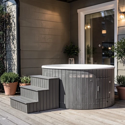 szara balia ogrodowa z wbudowanym serwisem