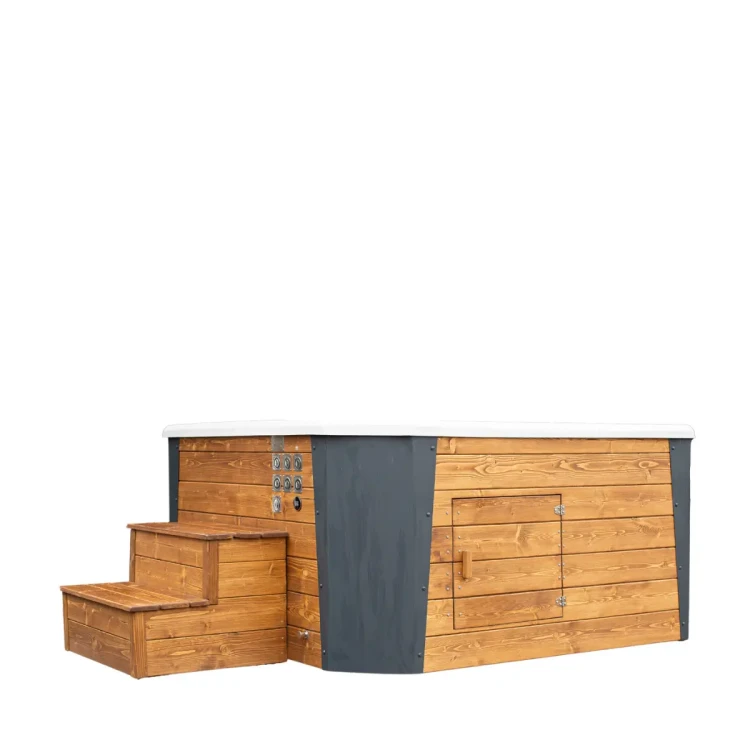 Jacuzzi ogrodowe 193x200 cm z drewnianą obudową świerkową i systemem hydromasażu – elegancka i funkcjonalna strefa relaksu do każdego ogrodu