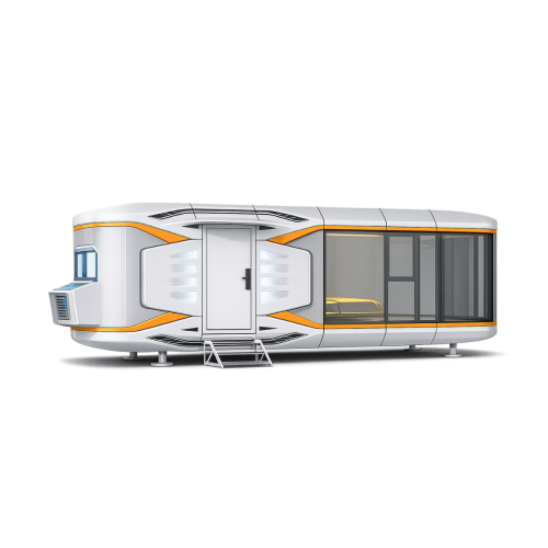 Przeszklona fasada domu kapsułowego M1 widok z zewnątrz