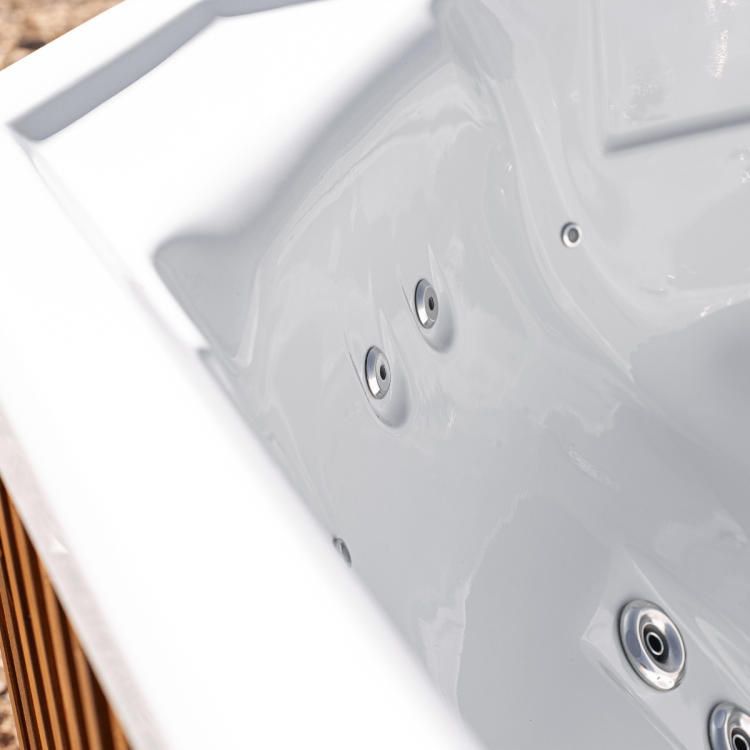 Widok z góry na jacuzzi Santorini – układ dysz, oświetlenie i przestronne wnętrze.